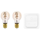 EGLO Connect.z 2 bombillas LED E27 con interruptor, vintage | para hogar inteligente, ZigBee, control por voz de Alexa y aplicación, atenuable, blanco cálido y frío, 360 lúmenes, 4,9 W