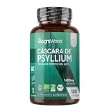Cáscara de Psyllium Husk 1400 mg - 180 Cápsulas de Pisilio Orgánico Puro - | Fibra de Plantago Ovata, Vegano, Sin Gluten para 3 Meses de Suministro