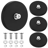 4 Imanes Roscados Extra Fuertes, 43mm Imanes de Neodimio con Recubrimiento de Goma y Tornillos M4, Base Magnética Antideslizante para Barras de Luz de Vehículos (Fuerza de Adhesión 15kg)