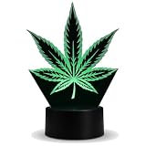 Weed Lámpara LED – Cannabis & cáñamo Decoración nocturna con cambio de color y mando a distancia – Diseño moderno de hoja de hierba – Elegante lámpara de mesa LED – Regalo divertido para fans de la