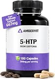 5-HTP Cápsulas – 200mg al Día, Extracto de Griffonia Simplicifolia al 30% | 180 Cápsulas Veganas | 90 Días | Extracto al 30% | Sin Aditivos Innecesarios | Analizado en Laboratorio | Ambervit
