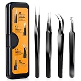 G.CATACC 4 PCS Pinzas de Precisión, Kit de Pinzas Curvas y Puntiagudas