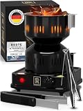 M. ROSENFELD Hornillo Eléctrico Portátil para Cachimba FIRE Tower 3.0 450 W, Encendedor Carbón Shisha Chicha Narguile, Cesta Extraíble, Cable 150 cm, Resistencia Inox 304, 2 Pinzas, negro