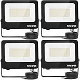 Aigostar Foco Led Exterior 50w 4500 lúmen,Luces Led Exterior Impermeable IP65,Proyector LED Exterior Blanco Frío 6500K para Jardín,Patio,Garaje,Parque,4 piezas