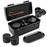 Marvero Caja Antiolor con, 2 Tarros, Bandeja y Grind | Caja de ABS impermeable con, 2 tarros herméticos, grinder y bandeja; correa de mano; 23 x 13 x 9,5 cm