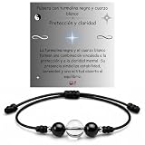 EFFEART®️Pulsera Turmalina Negra y otras Piedras Naturales, Pulsera de Hilo con Amazonita, Aventurina Verde, Ojo de Tigre, Amatista y Cuarzo Rosa. (turmalina negra con cuarzo blanco)