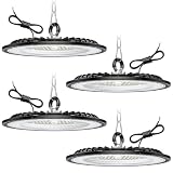 4 Pack 150W UFO LED Lámpara de Alta Bahía, 22500LM Focos Led Interior Techo, 6000K Blanco Frío Iluminación de Almacén, IP65 Impermeable Lampara Industrial Para Patio, Garaje, Fábrica, Taller
