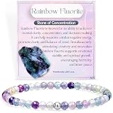 Farfume Fluorita Arco Iris Concentración Pulseras de Cuentas para las Mujeres, Mini 4mm Cristal Plata de Ley 925 Piedra Natural Elástica, Joyería Chakra Regalo Delicada