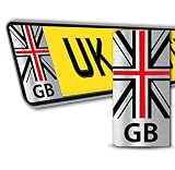 SkinoEu® 2 x PVC Laminado Adhesivos Stickers Pegatinas para Placa de Matrícula UE Bandera Nacional de Gran Bretaña Reino Unido Union Jack UK GB EU Autos Coches Motos Ciclomotores Plata Red Line QV 47