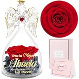 Sunia Regalos Abuela,La Rosa Eterna Ángel Lleva Impreso Eres la Mejor Abuela del Mundo,Flores Eternas con Figura de Ángel,Regalos Abuela Originales,Regalos Abuela Cumpleaños,Regalos Dia de la Abuela