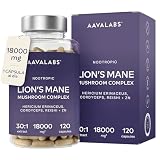 Melena de Leon 18,000mg (30:1) + Zinc, Reishi & Cordyceps - Alta Potencia Lions Mane Mushroom pastillas -120 Melena de Leon Capsulas - Nootropicos