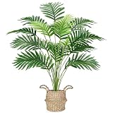 Der Rose Palmera falsa de 28 pulgadas, planta artificial de suelo con cesta tejida bohemia