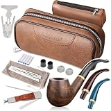 Scotte Pipa para fumar tabaco, bolsa de cuero para pipa de tabaco, accesorios de pipa de madera de pera (raspador/soporte/elemento de filtro/bola de filtro/bolsa pequeña/caja) (marrón)