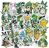 Pegatinas de malas hierbas, 50 unidades de pegatinas impermeables de marihuana para adultos, vinilo fresco para botellas de agua, ordenador, teléfono, portátil, calcomanía
